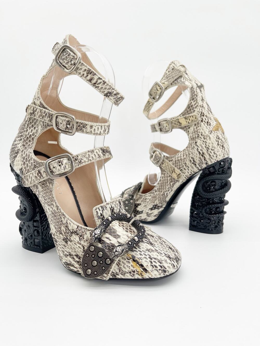 Gucci Resort 2017 Runway Genuine Snakeskin Queercore Triple Strap Heels IT 37